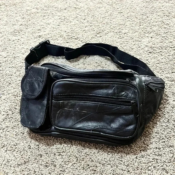 Vintage Soft Leather Fanny Pack Waist Boho Crossbody Patchwork Black Belt Bag 90 - Picture 8 of 16